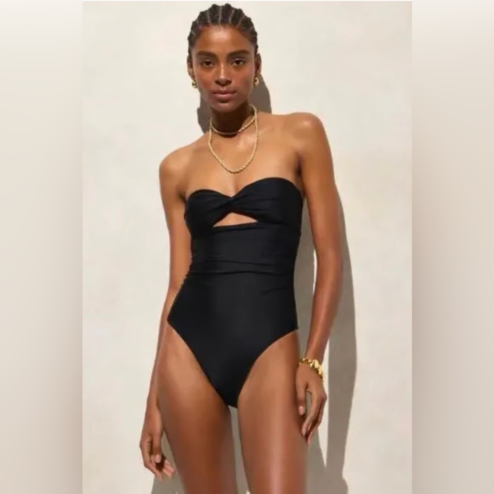 NWOT J. Crew Gemma Ruched Bandeau Cutout One-Piece, Black Size 16